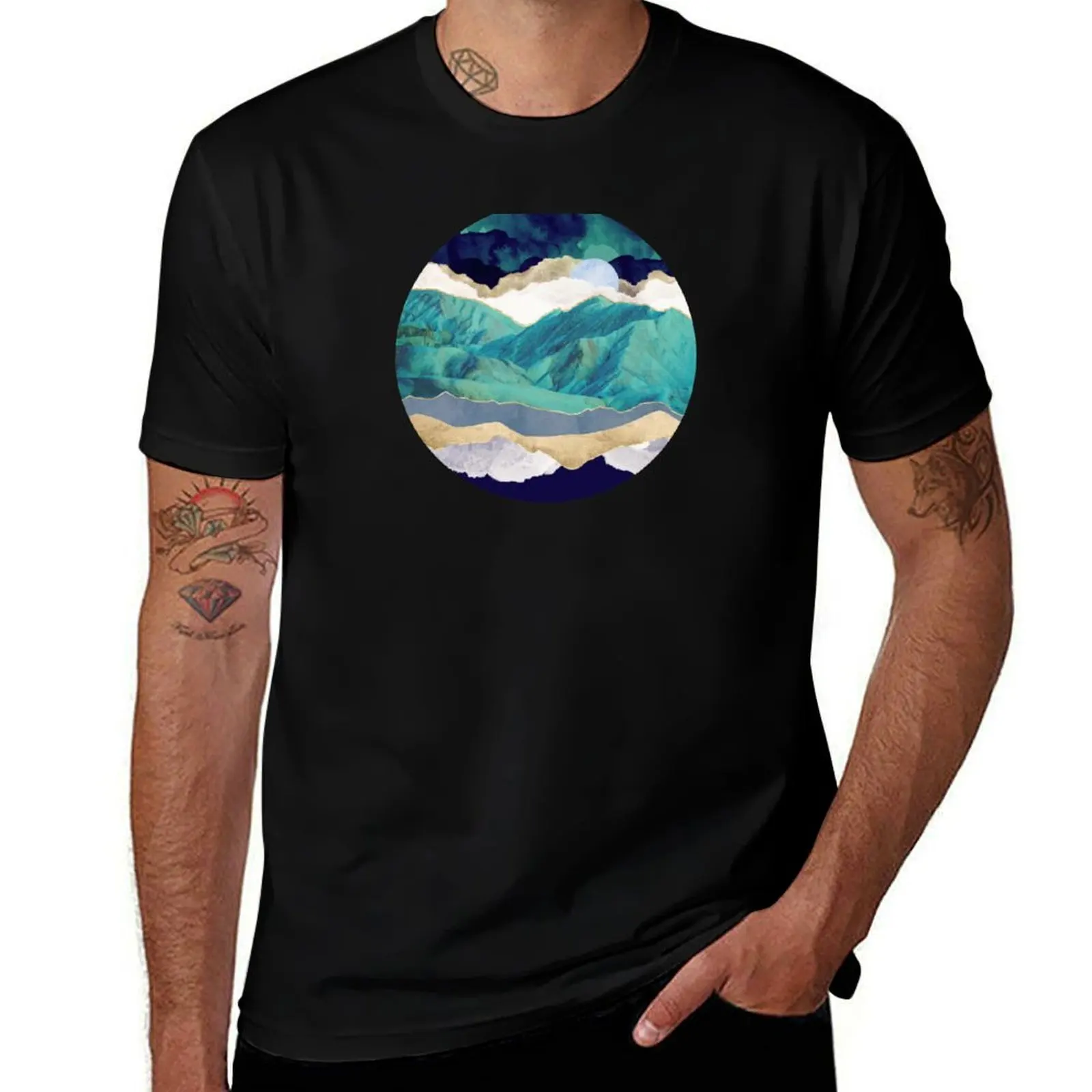 

Teal Mountains T-Shirt cotton graphic tees Man t-shirt summer 2025 sweat shirts, men