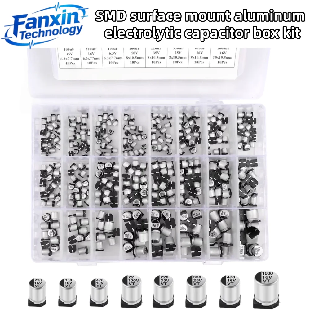 400PCS, 24 Value with Box Kit De Reparac, Capacitor Kit Aluminum Electrolytic SMD Condensadores Electrolíticos 1uF~1000uF 6.3V-5