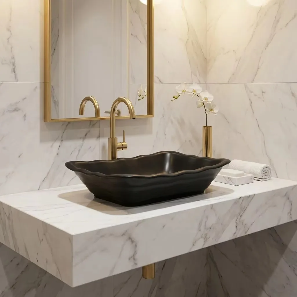 R*# Luxury High-End Modern Flower Wavy Ceramic Eco-Friendly Easy Clean Bathroom Art Basin
