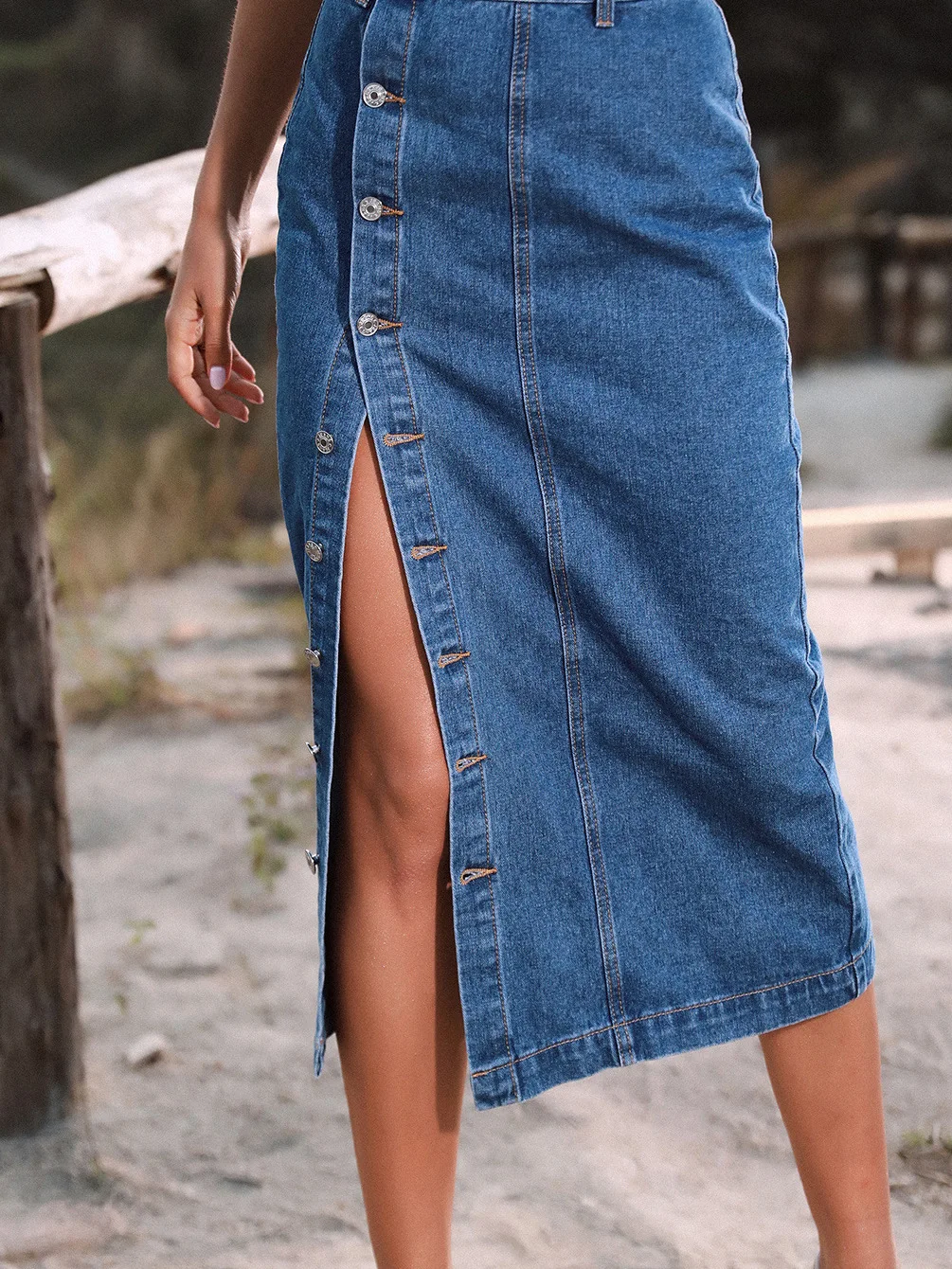 하이웨이스트 슬릿 스트레이트 데님 스커트 여성 스트리트 슬레 캐주얼 핏 A라인 스커트 유럽 및 미국 스타일