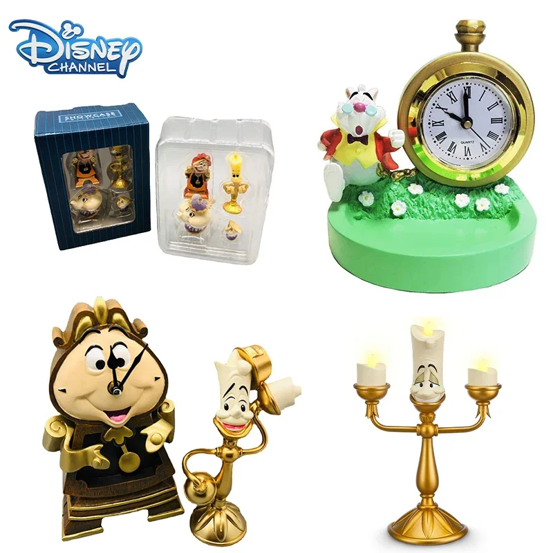 Lámpara LED tipo vela de La Bella y La Bestia de Disney, reloj Ge Shihua, figuras de Anime Mrs.Potts Lumiere Cogsworth para niños, juguete de regalo de cumpleaños