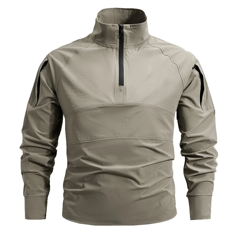 

Весенняя спортивная толстовка для отдыха на открытом воздухе, мужская быстросохнущая рубашка, осенний тактический тренировочный топ с длинными рукавами, мужская футболка с карманом на молнии