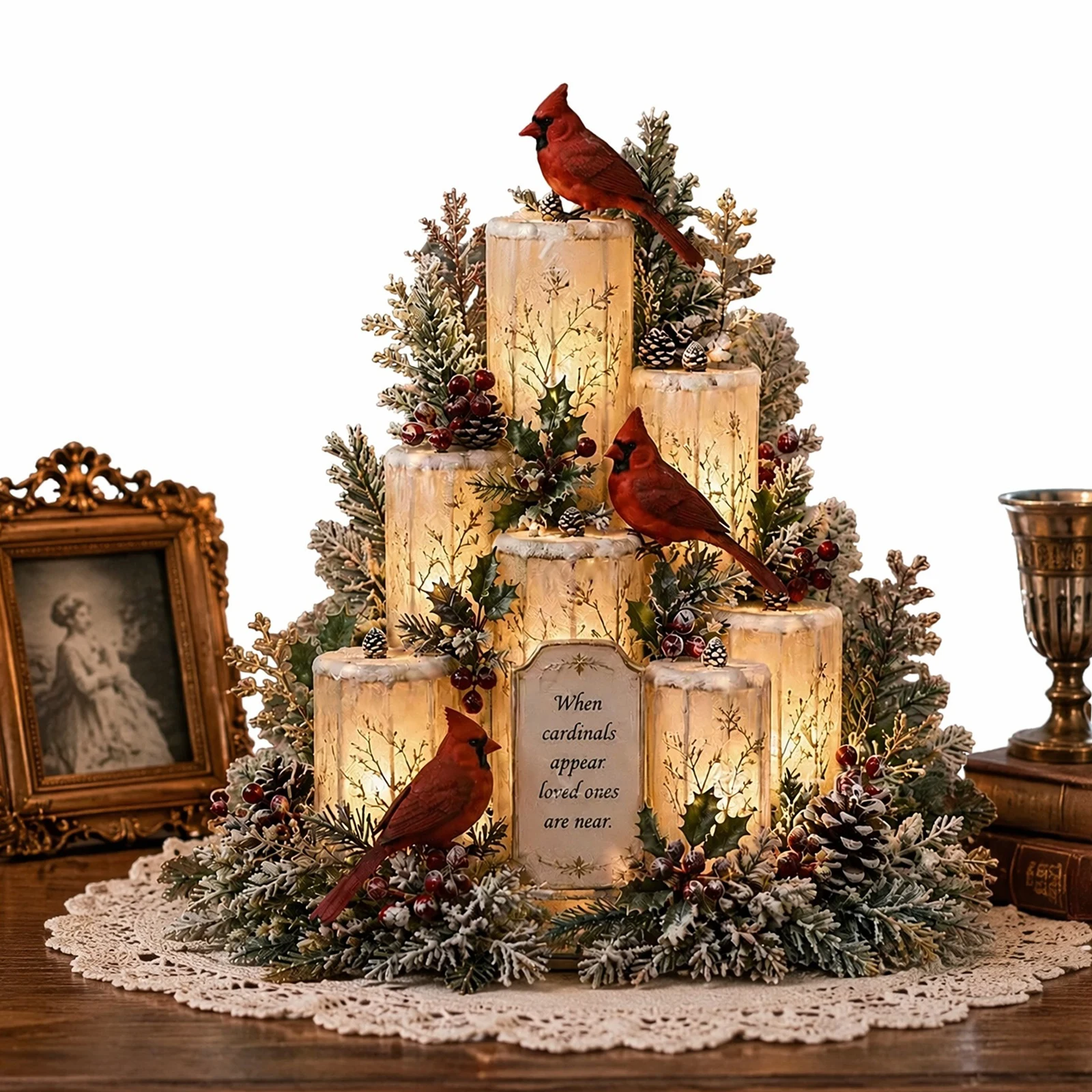 Cardinal Bird LED Figurine Warm Light Memorial Statue Sympathy Decor for Shelf Mantel Living Room