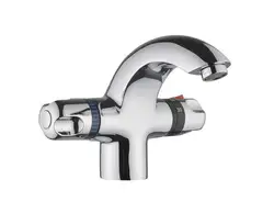 Brass thermostatic faucet Hot&Cold mixer water tap, Single hole thermostatic bathroom basin faucet Dual handle for kitchen sink