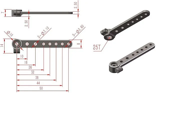 Aluminum Alloy 25T Ultra Long Servo Arm Heighten Steering Link Servo Part for RC Aircraft Fixed Wing Model Servo Arm
