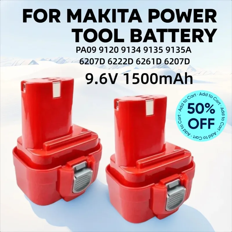 

9.6V 1500mAh for Makita PA09 9120 9134 9135 9135A 6207D 6222D 6261D 6207D 192595-8 192596-6 Power Tool Replacement Battery