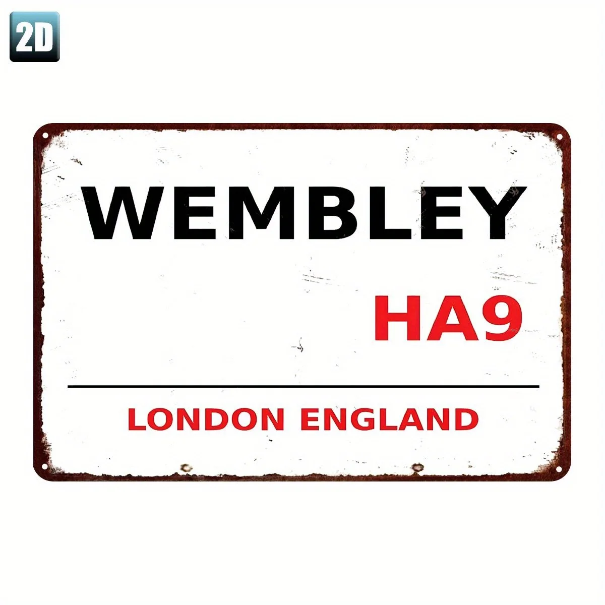 Vintage Wembley Stadium HA9 London England Metal Sign - Retro British Postal Style, Beige/Black/Red Color Scheme - Home, Offic
