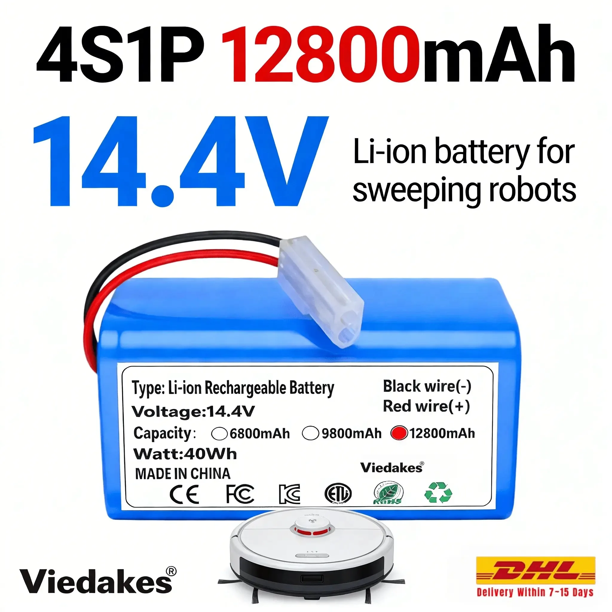 

4S1P Литий-ионный аккумулятор 14,4 В, 12800 мАч, для XIAOMI MIJIA Mi Robot Vacuum-Mop Essential G1 MJSTG1, SKV4136GL H18650CH R30 R35