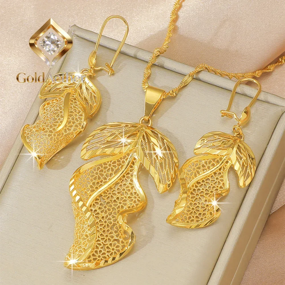 

Комплект украшений GoldAether: ожерелье с цветком из настоящего золота 9999 пробы (24K) и серьги для женщин, подарочный набор