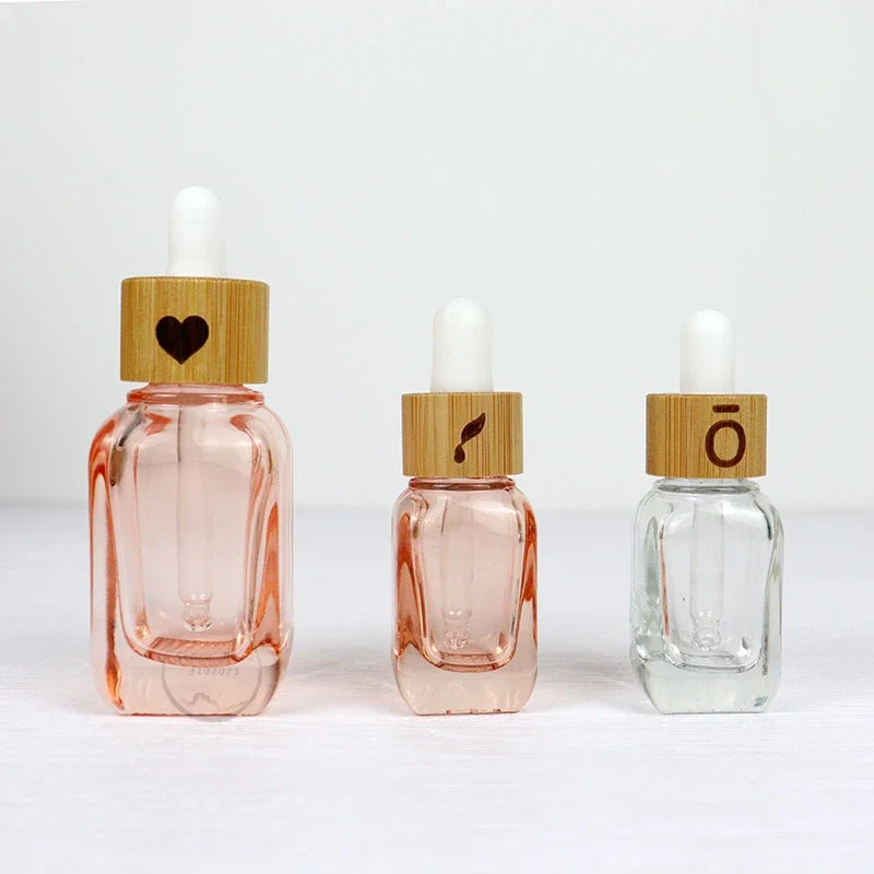 10ml 30ml Dropper Bottle Bamboo Wood Lid PInk Glass Separate Clear Mask Skin Care Essence Oil Essential Cosmetics Sub Bottles