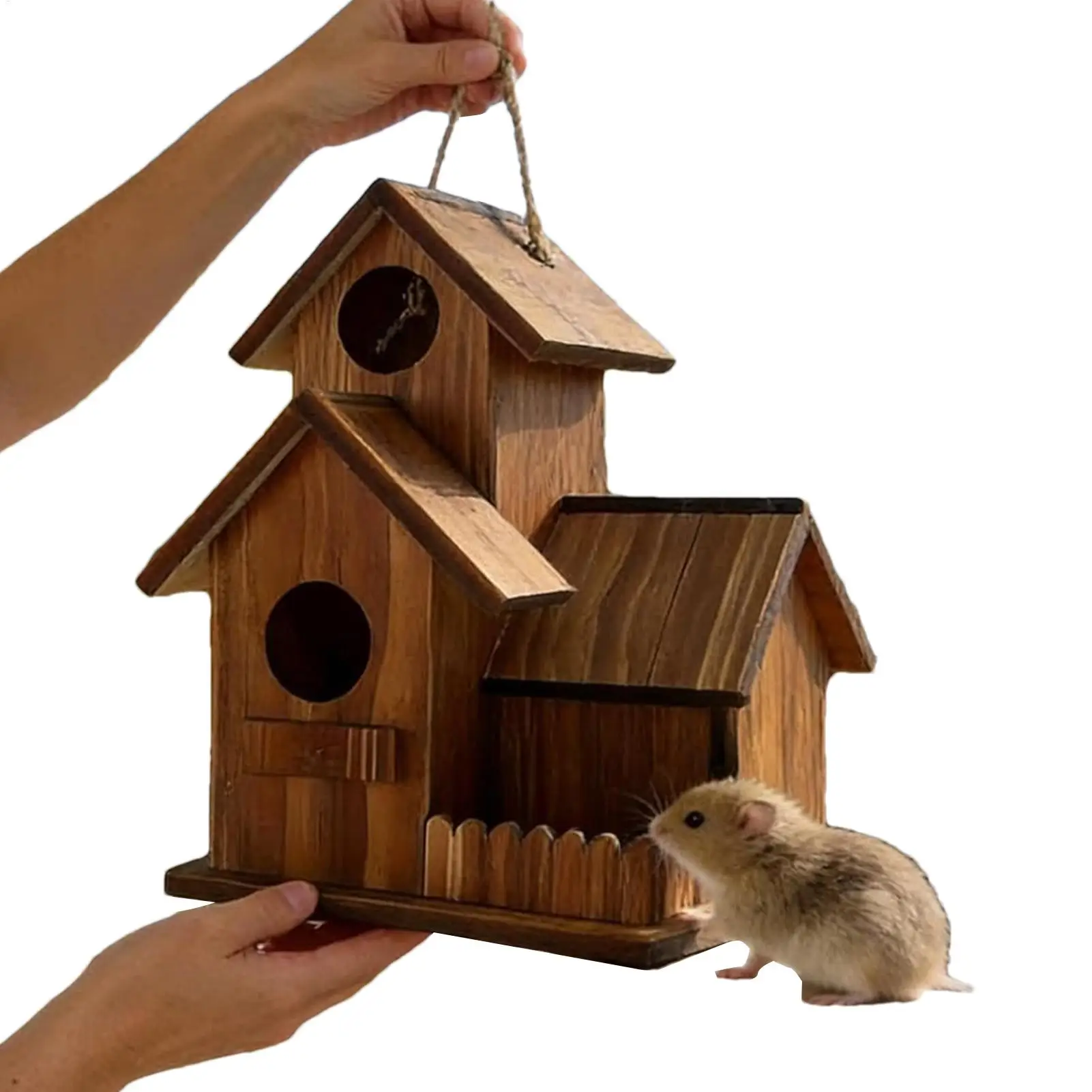 Squirrel Boxes for Outside Wooden Chipmunk Feeder Bowl Hanging Awning House Picnic Table for Garden Tree Fence Wildlife Viewing