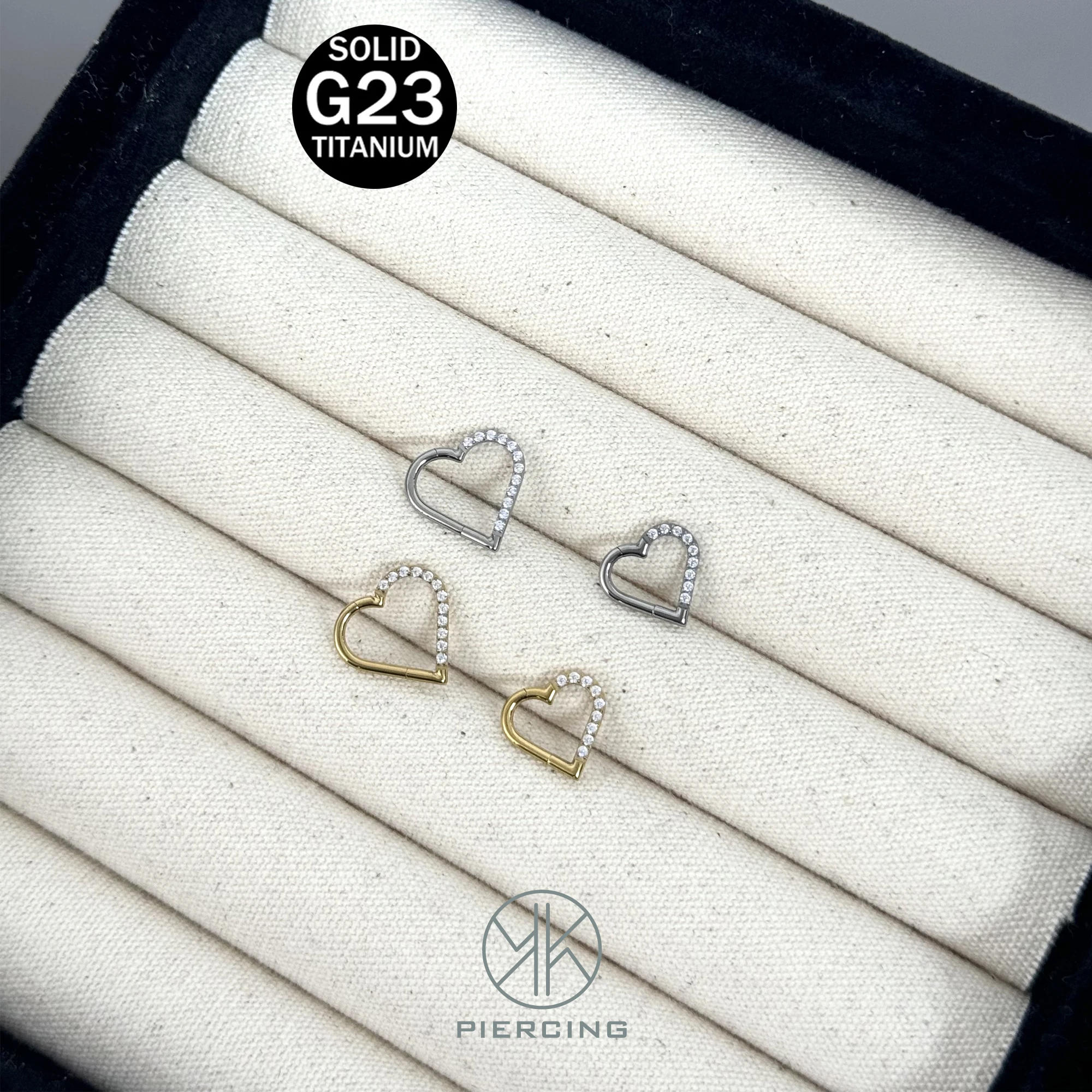 F136 Titanium Inlaid Zirconia Heart shaped Closed Loop G23 Half Inlaid Zirconia Earrings for Perforated Body Jewelry