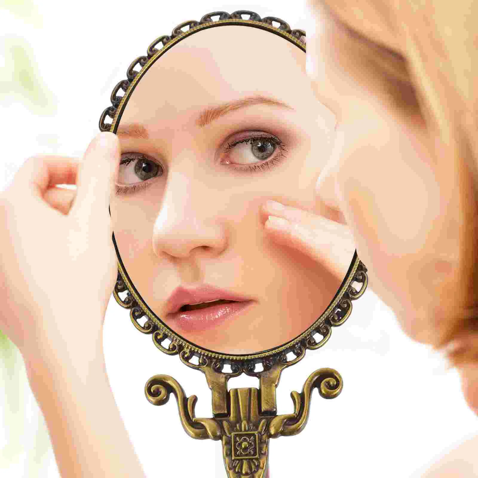 Miroir de maquillage avec poignée pour adultes, autocollants en métal rétro, déterminer des miroirs propres