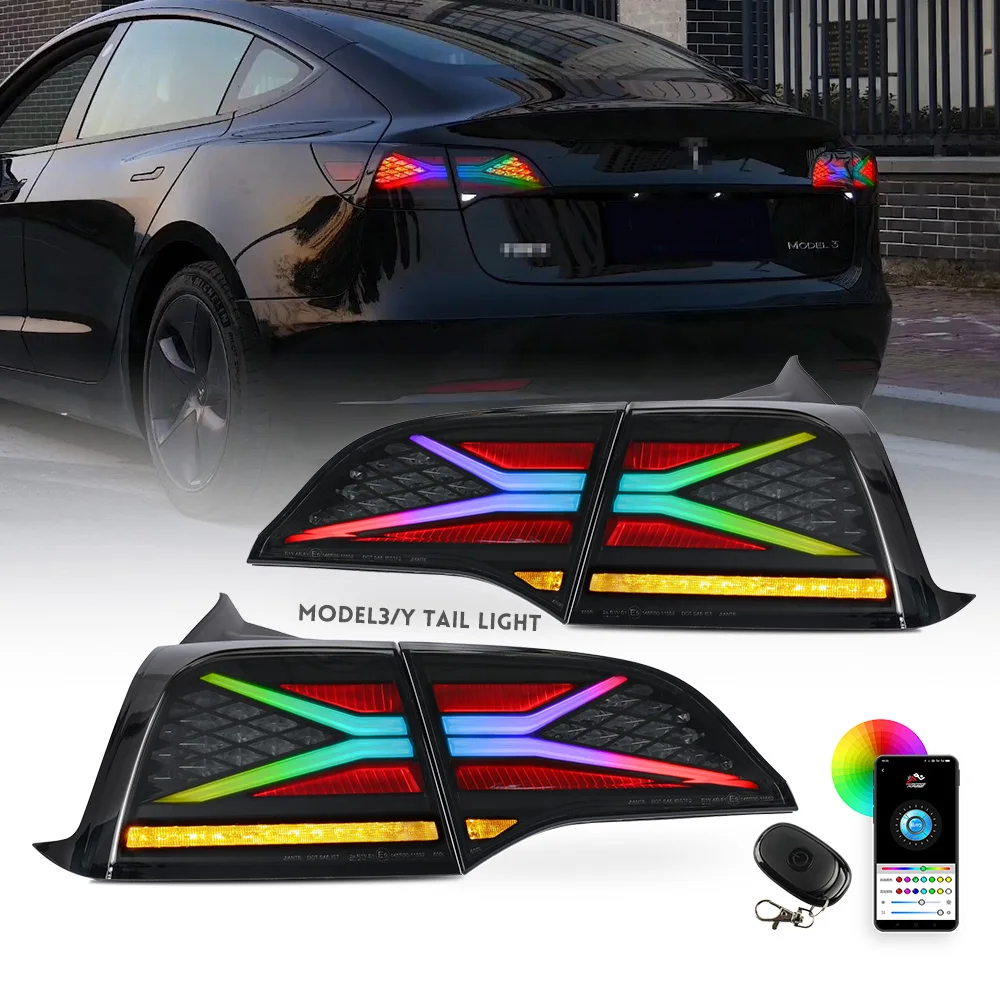 E-marked Approved Turn Signal Universal RGB Color Model Y Model 3 Tail Light Replacement for Telsa