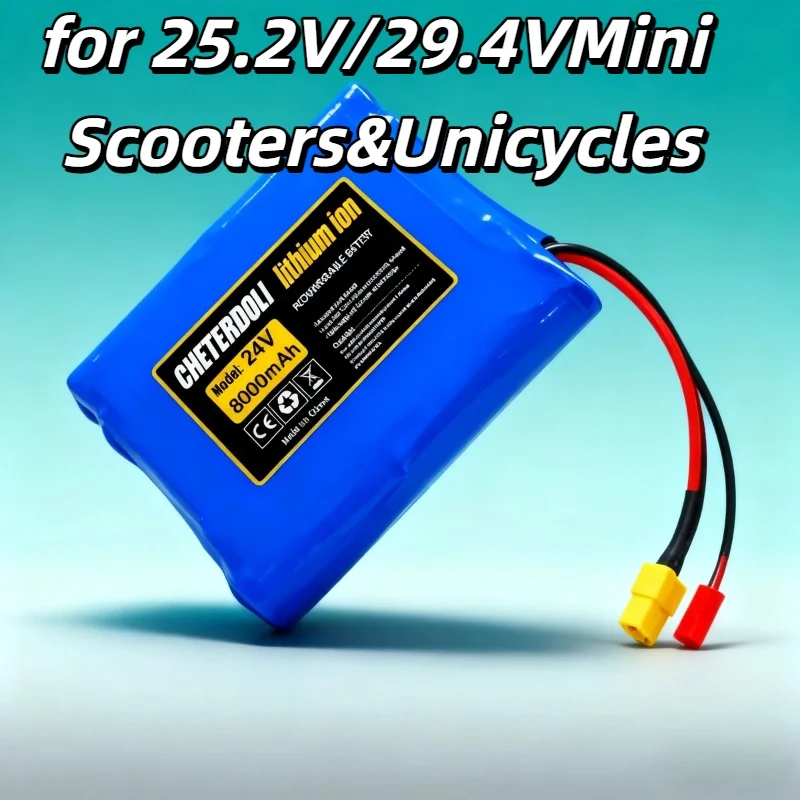 

7S2P 24V 8000mAh 18650 Rechargeable Lithium-ion Battery – High-Capacity Spare Power Pack for 25.2V/29.4V Mini Scooters&Unicycles