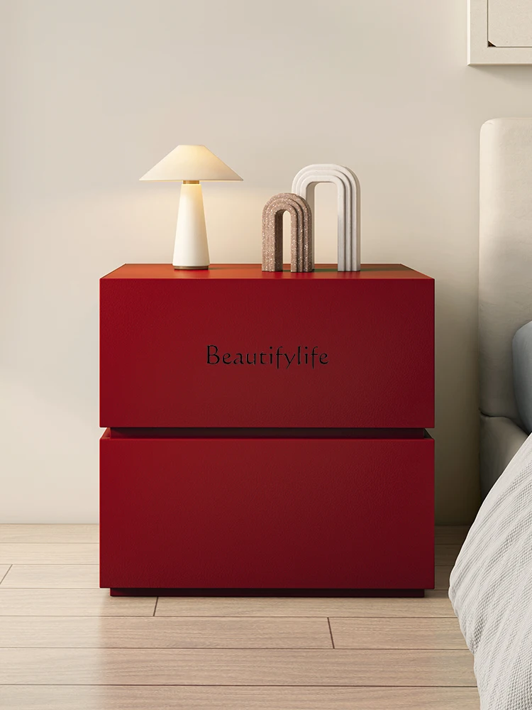 

Designer Solid Wood Bedside Cabinet Retro Red Minimalist Creative Paint Modern Minimalist Bedside Cabinet