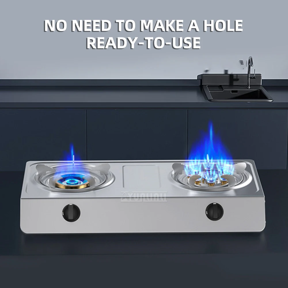 家庭用ステンレス製ガスコンロ 5.2kw デュアルバーナー 省エネ キッチン用調理レンジ