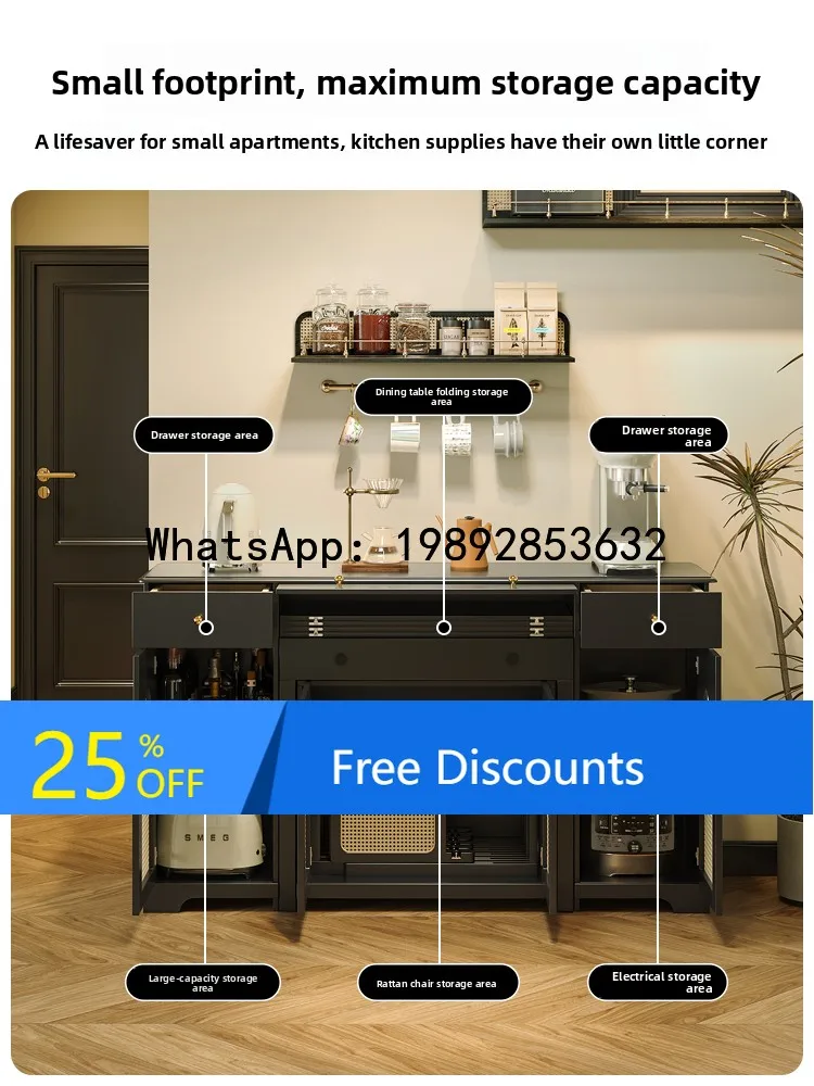 طاولة طعام YFY American Retro Style Island للاستخدام المنزلي المتكامل قابلة للتمديد 2025 نموذج جديد خزانة جانبية للشقة الصغيرة