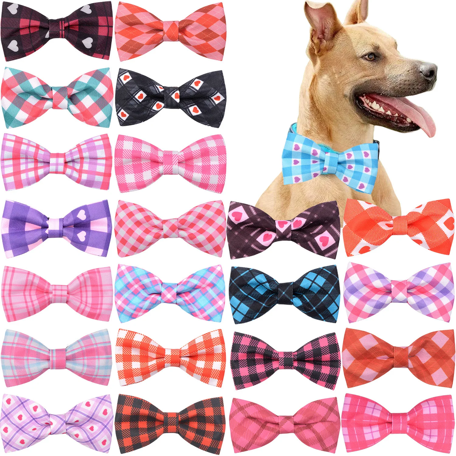 50/100 pcs Plaid Dog Collar Bow Tie Valentine\'s Day Pet Supplies Removable Dog Bow Ties Collar Decoration Love Dog Accessories