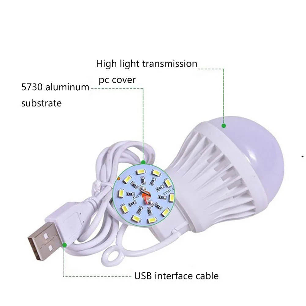 7W 5W 3W USB switch Lamp Bulb 5V Portable Camping Lantern Lamp LED USB Power Reading Book Light For Outdoor Camping Tent Light