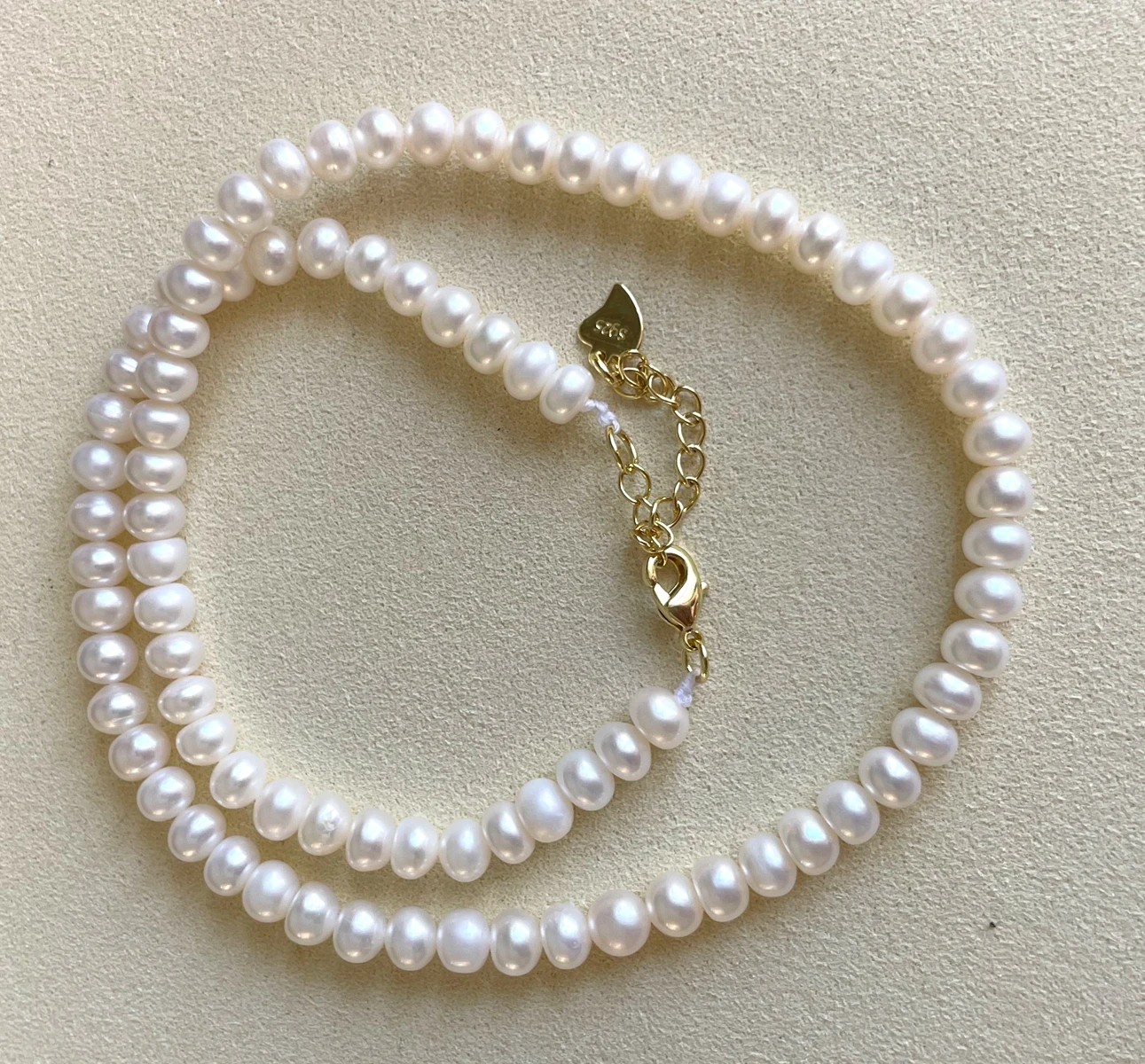 6mm White Natural Freshwater Pearl Necklaces with 5cm Extend Chain 925 Sterling Silver 35 43cm Choker Jewelry Gift