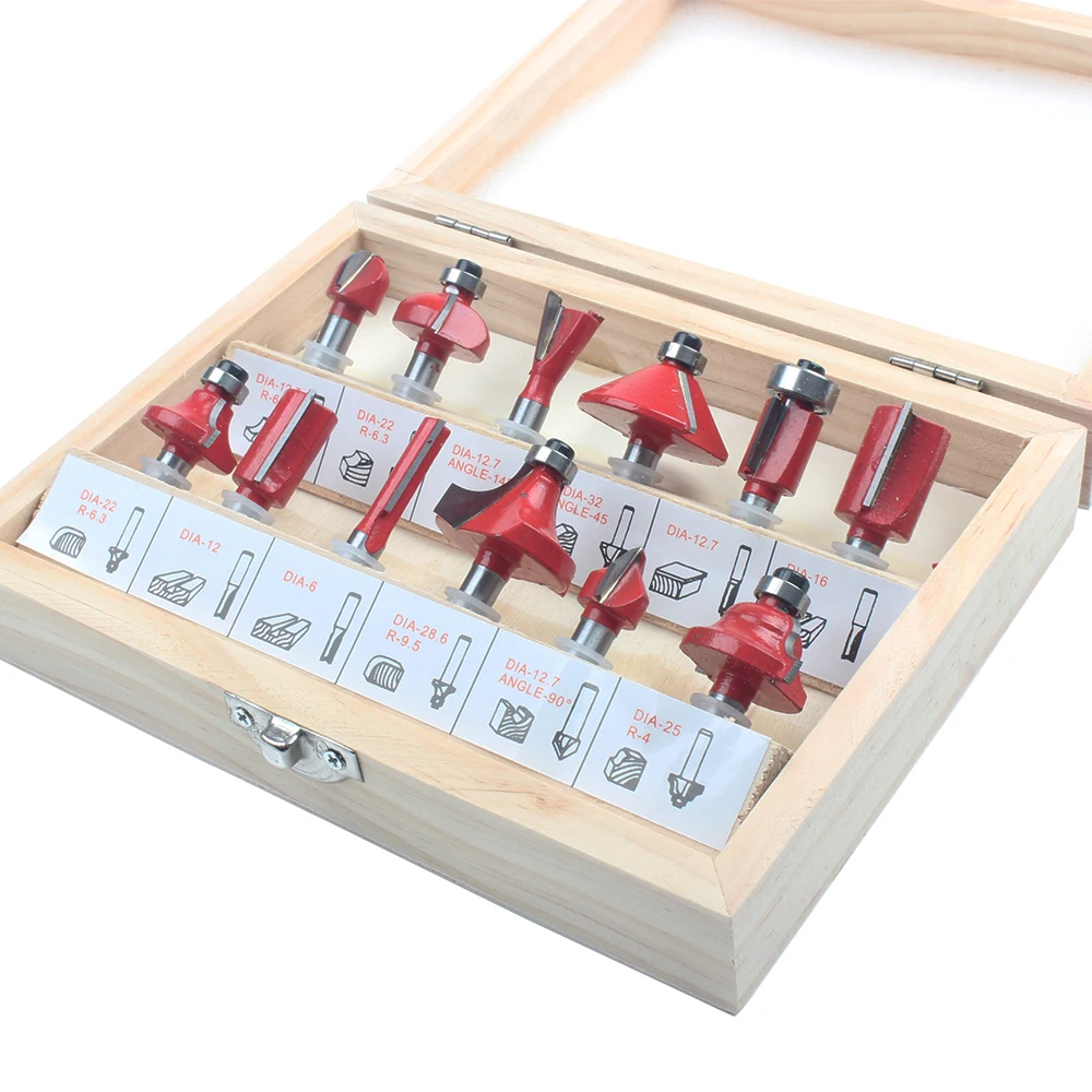 12 pz/set frese per legno 1/4 ''/8mmShank fresa in metallo duro per utensili da taglio per incisione di legno