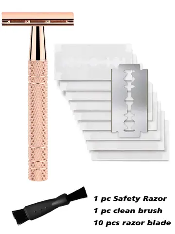 Double Edge Safety Razor for Women, with 10 pcs Safety Razor Blades Single Blade Razor Reusable Travel Essentials Women Razor