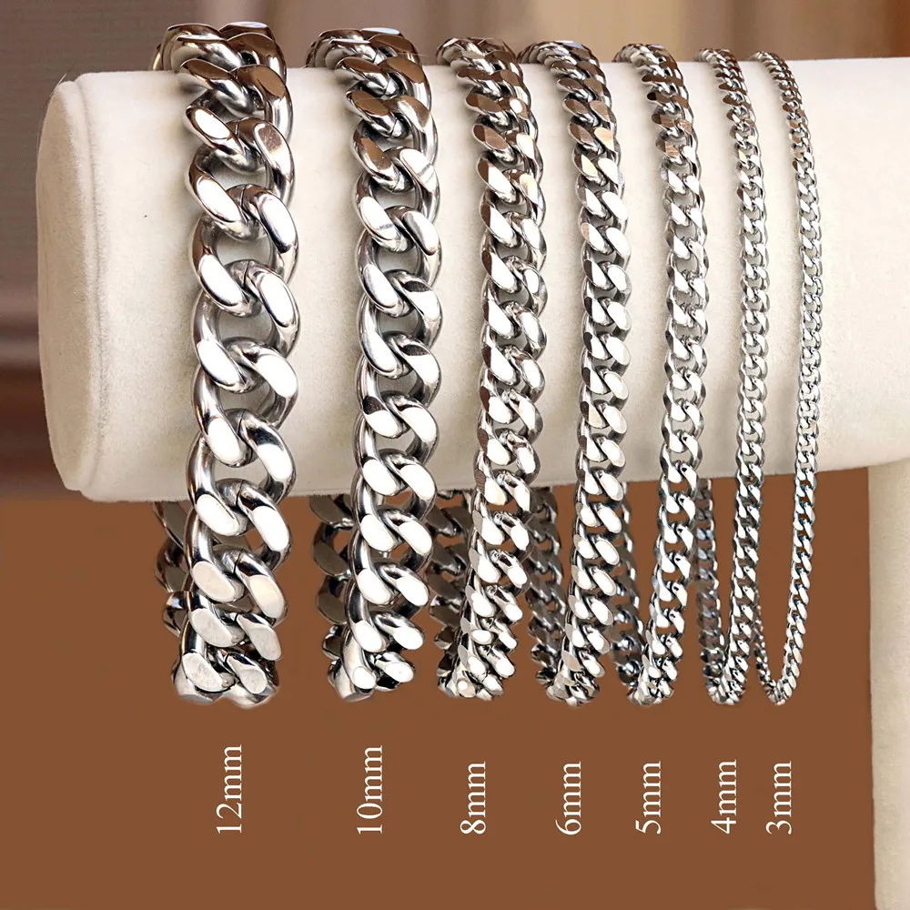 Men’s Cuban Link Bracelet Silver Color Stainless Steel Chain Bracelet Unisex Minimalist Jewelry Waterproof Gift for Boyfriend
