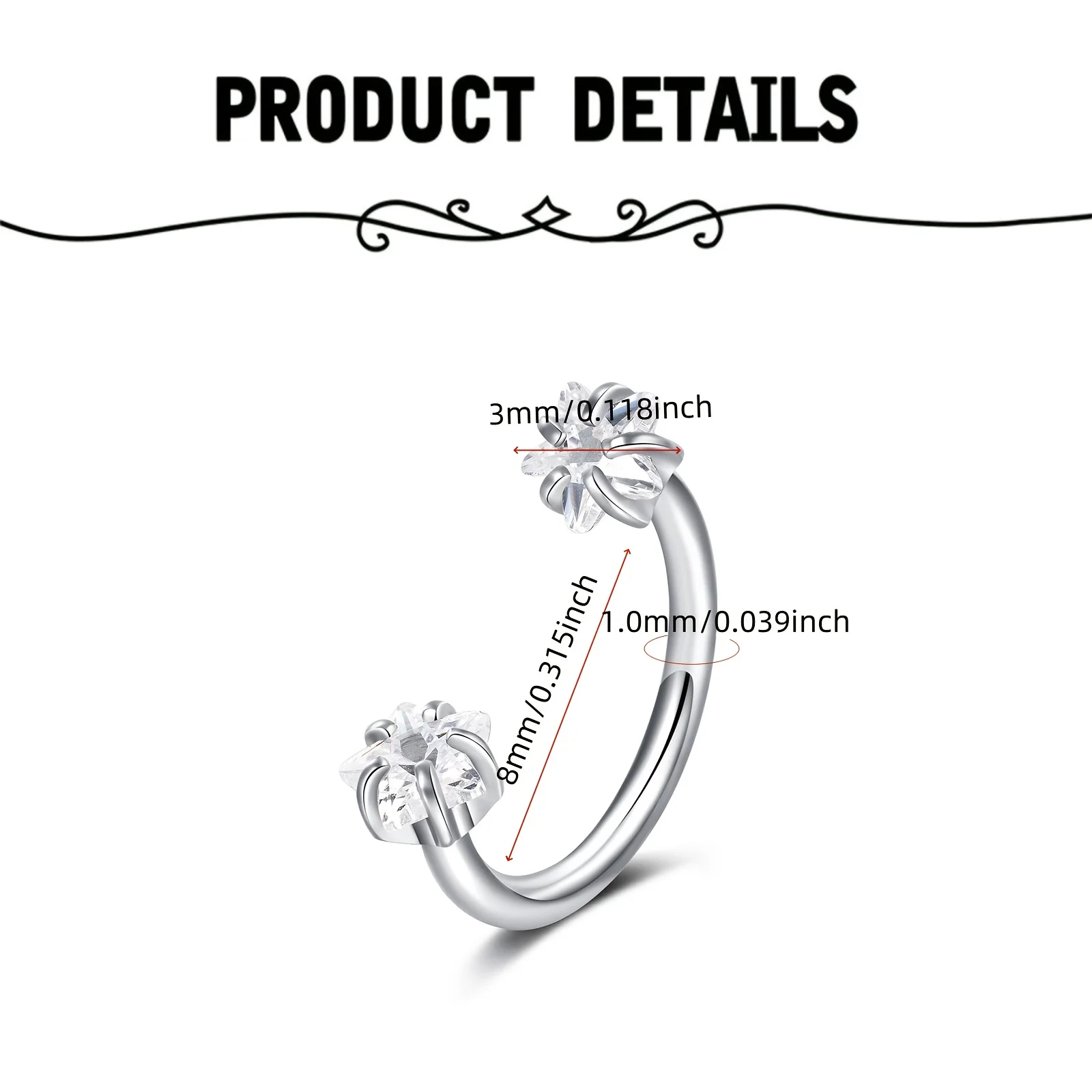 1/2pc Star Style U-shaped nose ring, septum ring/nose wing ring/lip ring/ear cartilage ring,Women's piercing jewelry