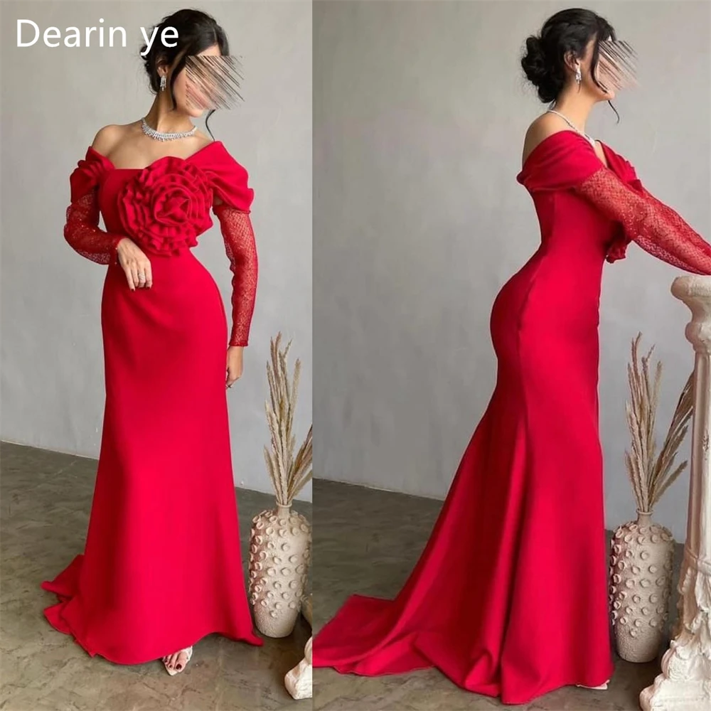 

Customized Formal Gown Saudi Arabia Dearin Off-the-shoulder A-line Floor Length Skirts 3D Rose Flower Bespoke Occasion Dresses P