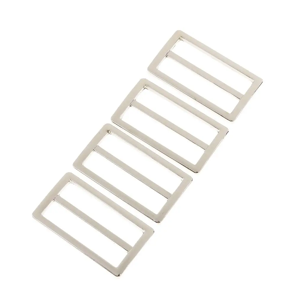2-4pack 4 Pieces Adjustable Buckles Strap Slide 3 Bar Adjusters Silver