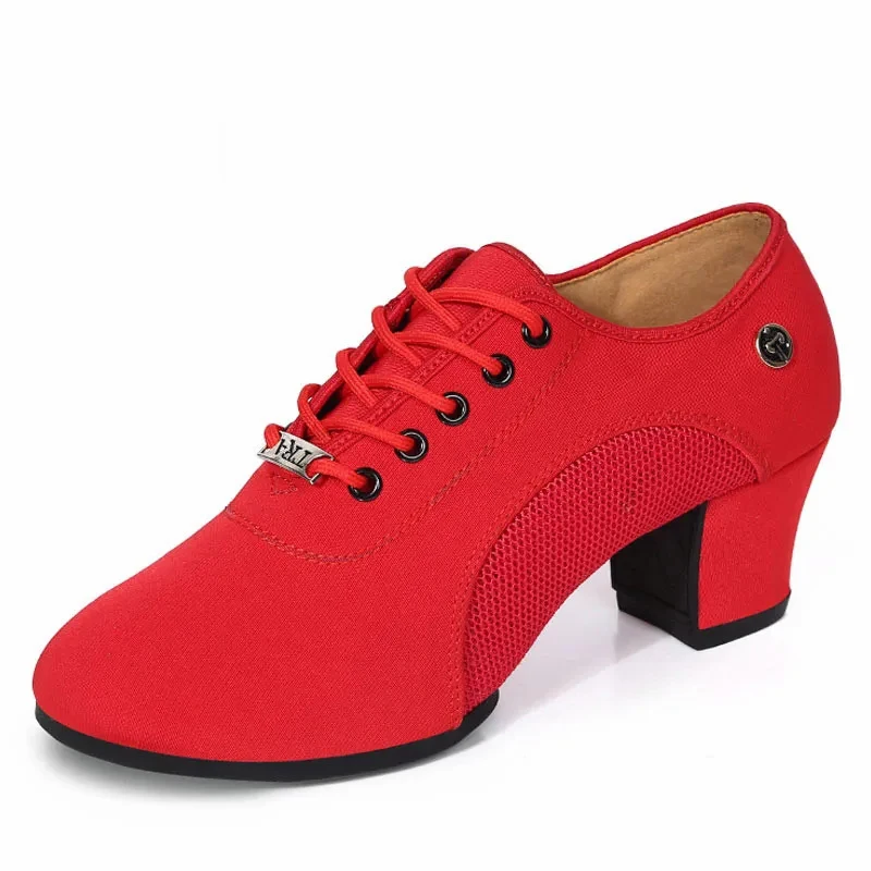 Woman's Latin Ballroom Dance Shoes Soft Sole Cloth Women Tango Practice Dance Shoes Middle Heel Ladies Non-Slip Dance Sneakers