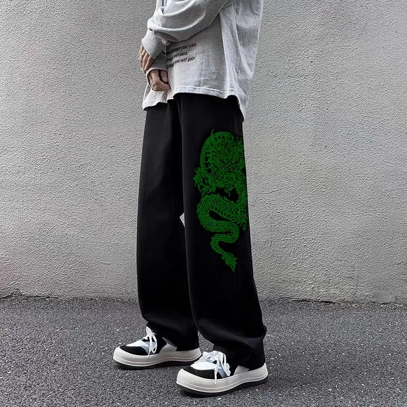 New embroidered jeans ins high street trend versatile loose flesh-covering straight wide-leg casual trousers for men and women view 5