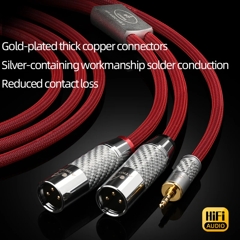 ATAUDIO HiFi 3.5mm to 2XLR Audio Cable for Phone Mixer 6N Pure Silver Core Stereo 3.5mm Jack to 2XLR Male/Female Amplifier Cable