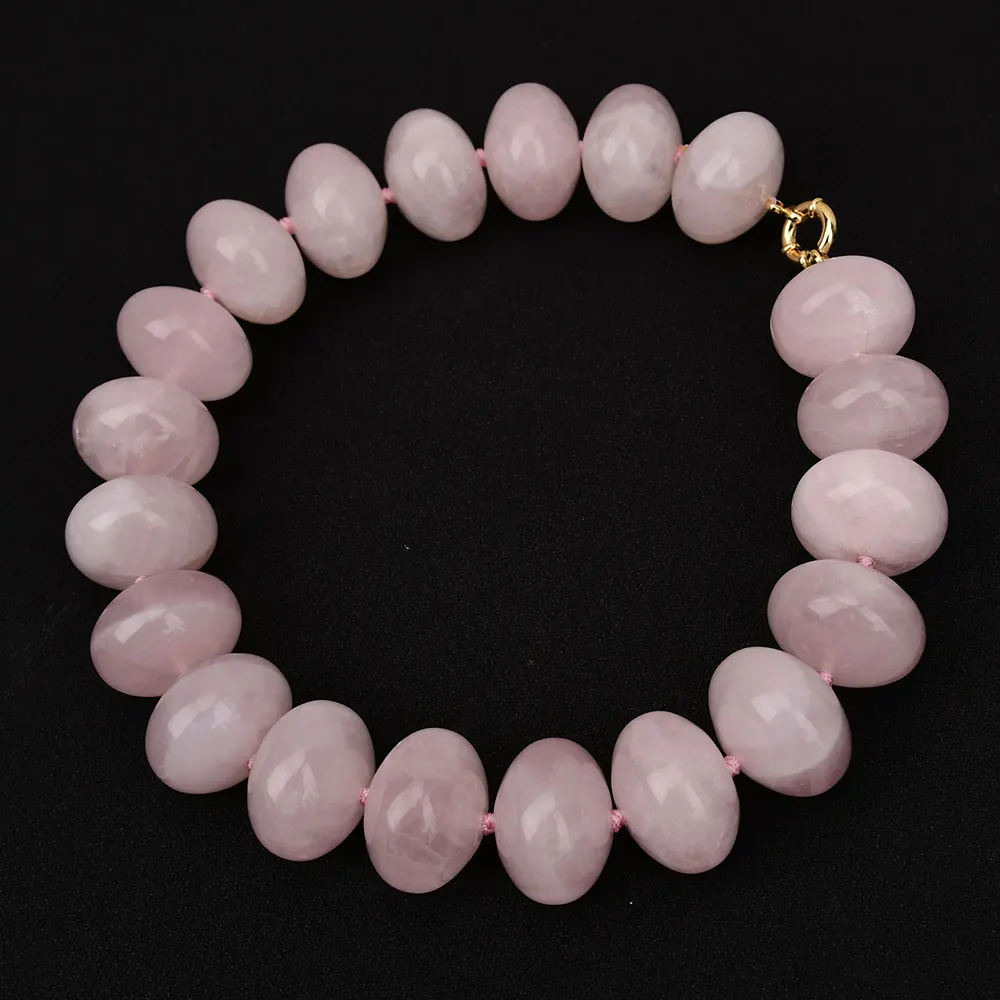 

G-G Heavy Jewelry Huge Natural 20x30mm Smooth Rose Quartz Rondelle Necklace Gems Stone Big Necklace