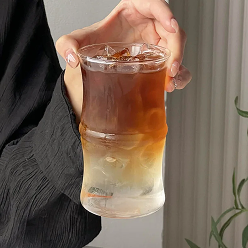 415ml Ins Glass Cup Heat-resistant Tumbler Drinkware Transparent Tea Juice Milk Coffee Home Water Glasses Stripe Mug