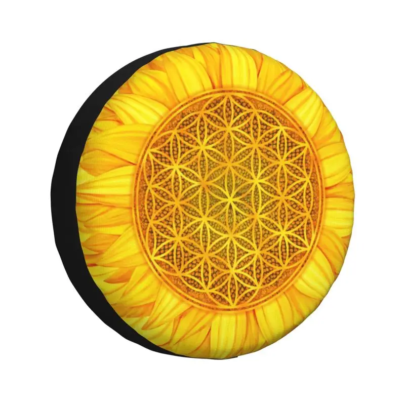 Flower Of Life Sunflower Spare Tire Cover for Toyota Land Cruiser Mandala Sacred Geometry 4WD 4x4 Trailer Car Wheel Protector