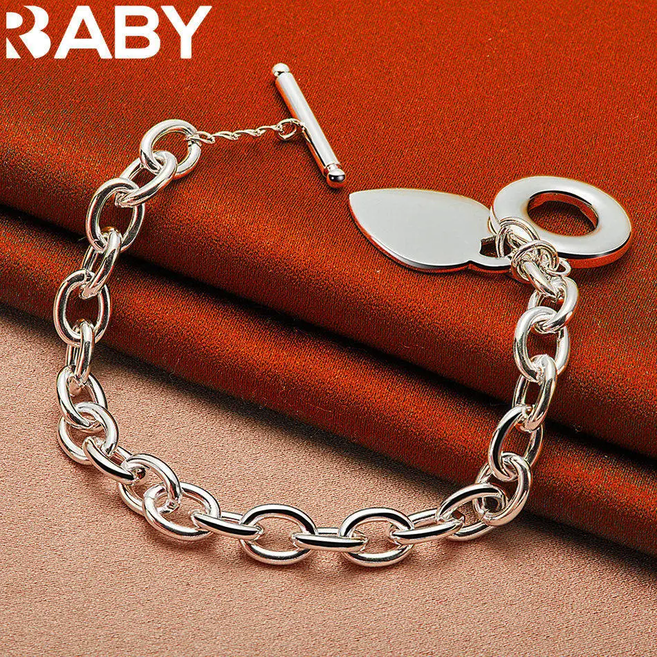 

URBABY 925 Sterling Silver Heart Pendant TO Buckle Chain Bracelet For Men and Women Fashion Jewelry Romantic Anniversary Gift