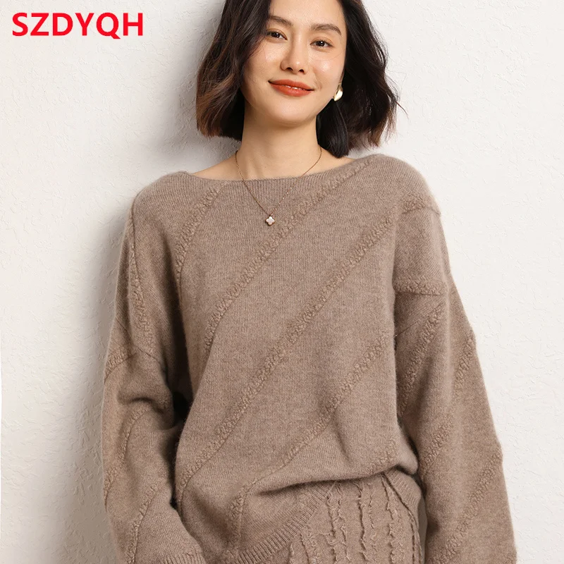 2023 Autumn Winter Women 100% Cashmere Sweater O-Neck High Quality Thicken Warm Pullover Female Loose Large Size Knitted Jumper