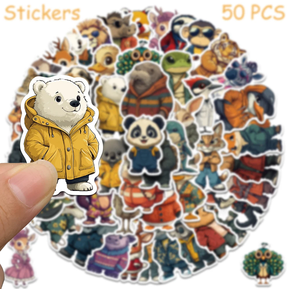 50pcs Animals With Retro Clothes Stickers Decals For Phone Laptop Skateboard Suitcase Guitar Cartoon Graffiti Aesthetic Stickers