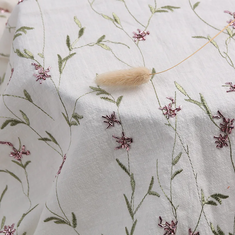 

Cotton Bamboo Texture Willow Sequin Embroidered Fabric Dress Shirt Top Accessories