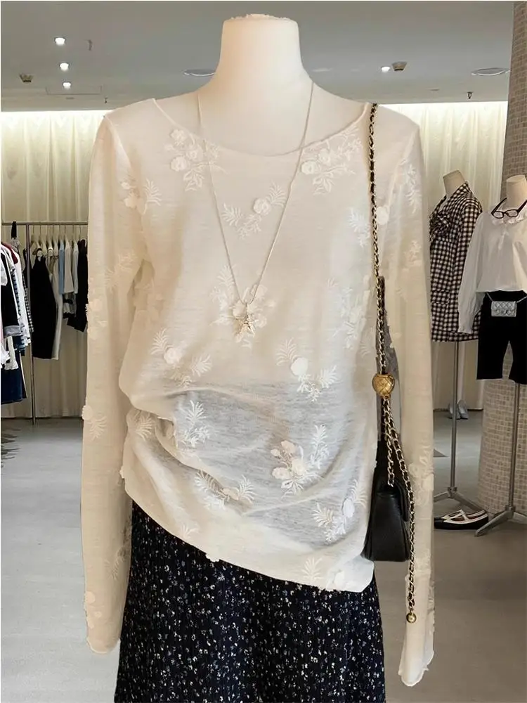 

Ele Lace Long Sve Base irt Women's Faionable mat Floral 3D Print Personali Commute Sle Korean Version