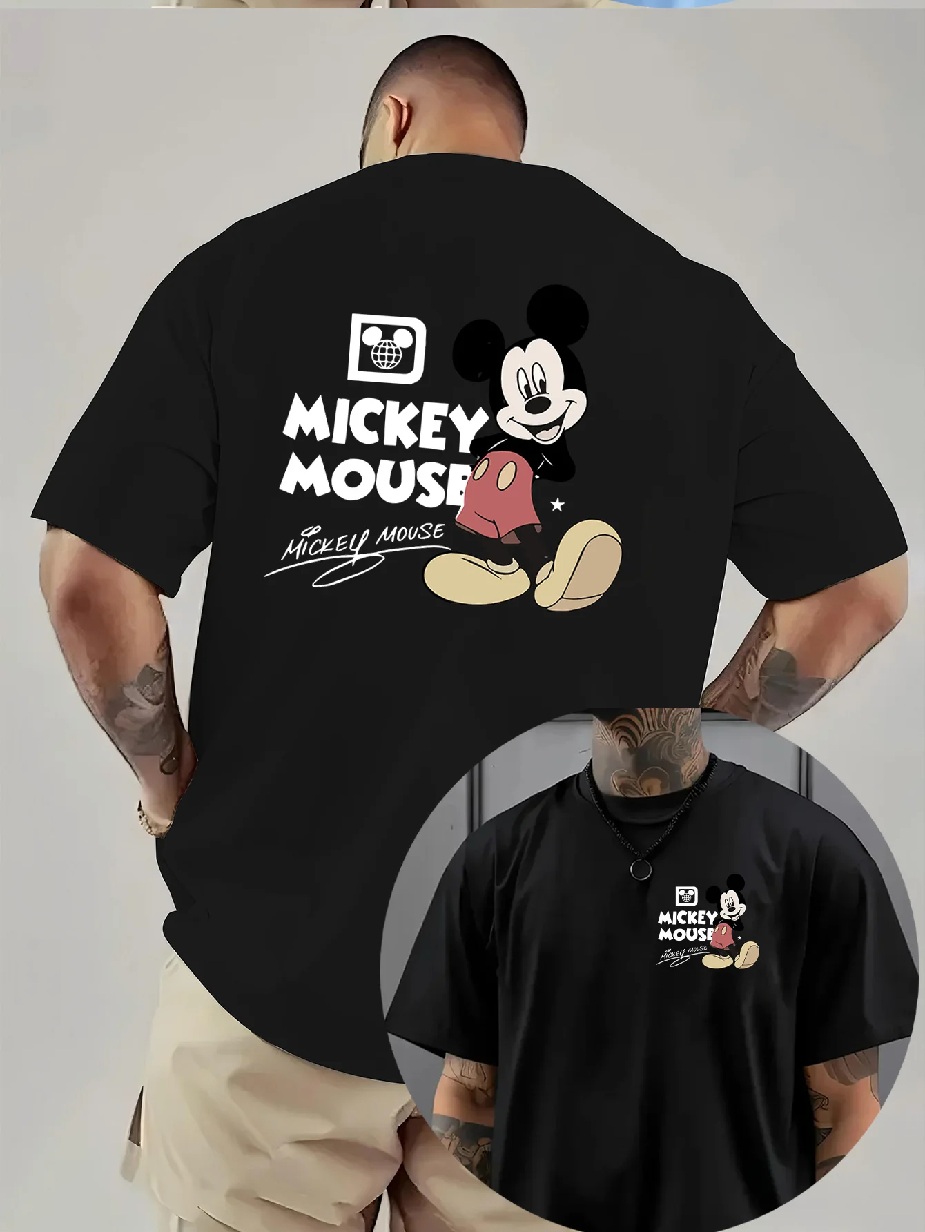 2026 Disney Mickey Cartoon Double-sided Printed Pure Cotton T-shirt Men's and Women's Summer New Street Trend Casual Loose Top view 3