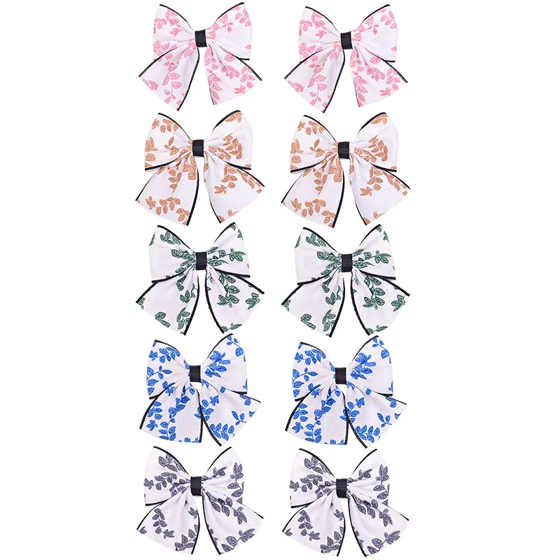 Printed Bow Hair Clip For Girls Leaf Dyed Side Hairpin Kids Handcrafted Fabric Full-Covered Barrettes Children Headdress