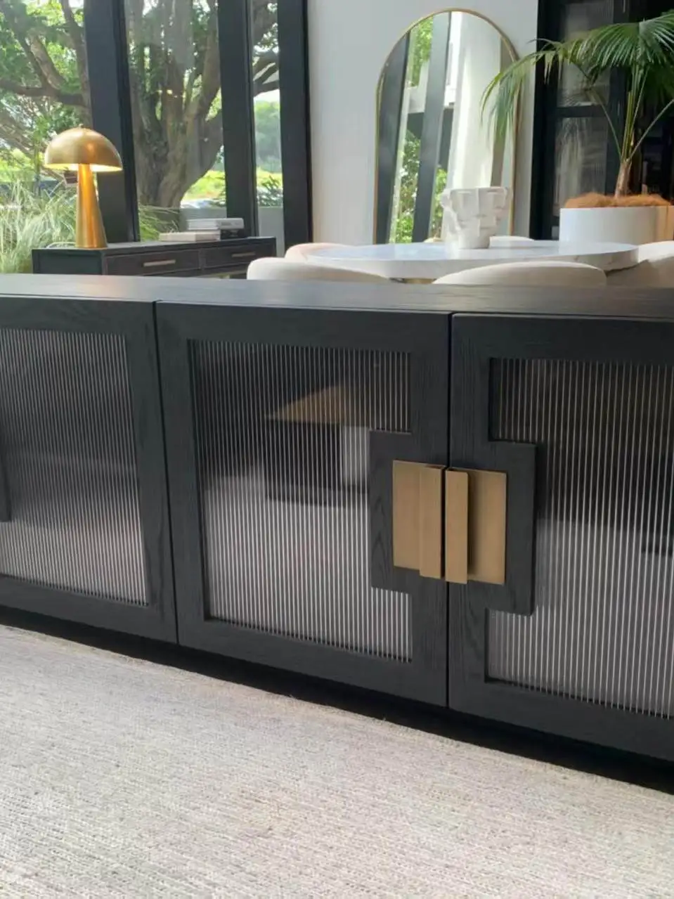 

Rt New American Light Luxury Black Solid Wood Dining Side Cabinet Nordic Medieval Glass Wine Cabinet Locker Living Room