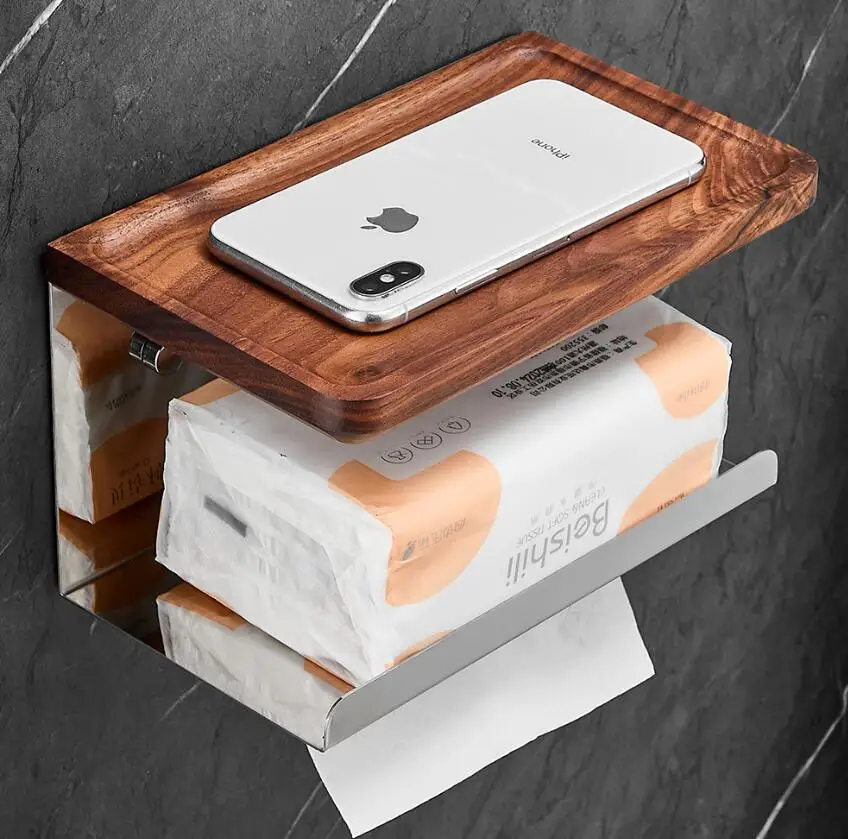 Wall-mounted toilet paper holder , bathroom tissue box shelf, and toilet paper roll organizer