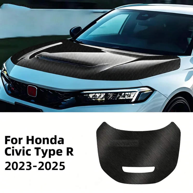 for Honda Civic Type R 2023 2024 2025 Car Hood Roof Paint Protection Film Gloss Black Carbon Pattern Anti-Scratch TPU Sticker