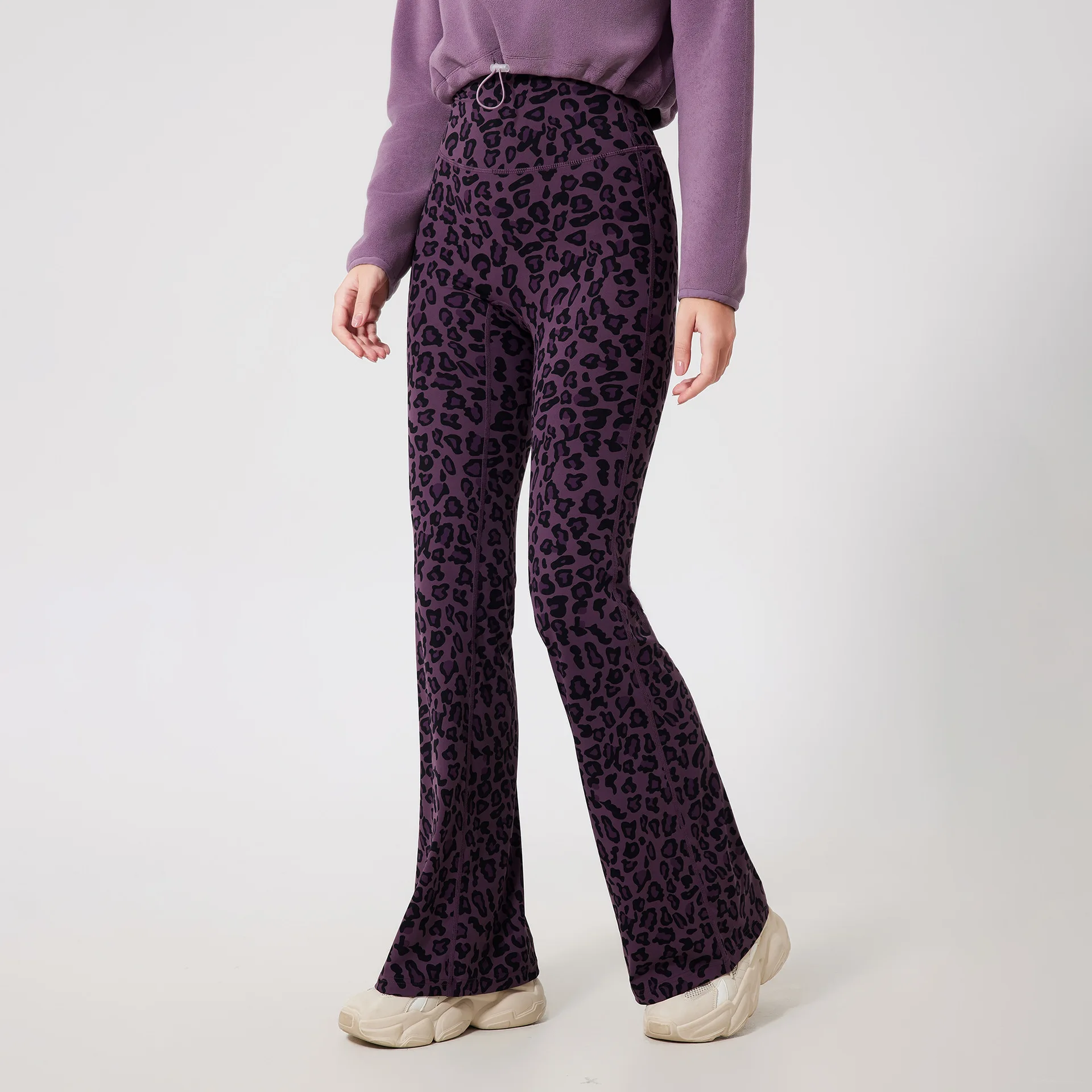 Women Yoga Pants 2025 Winter Fleece Lined Leopard Print Pants Women's High Waisted Bootcut Yoga Legging Workout Pants