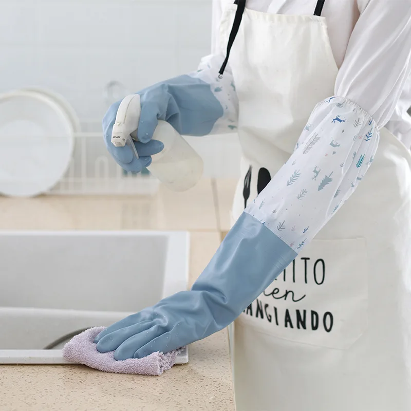 Reusable Dishwashing Gloves,PVC Waterproof Long Cuff and Flock Lining Household Cleaning Gloves