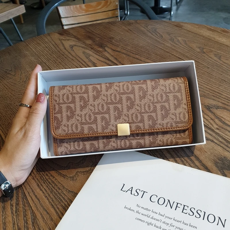 2023 Brand Design Letter Print Women Wallets Genuine Leather Long Purse First Layer Cowhide Female Clutch Bag Excellent Billfold